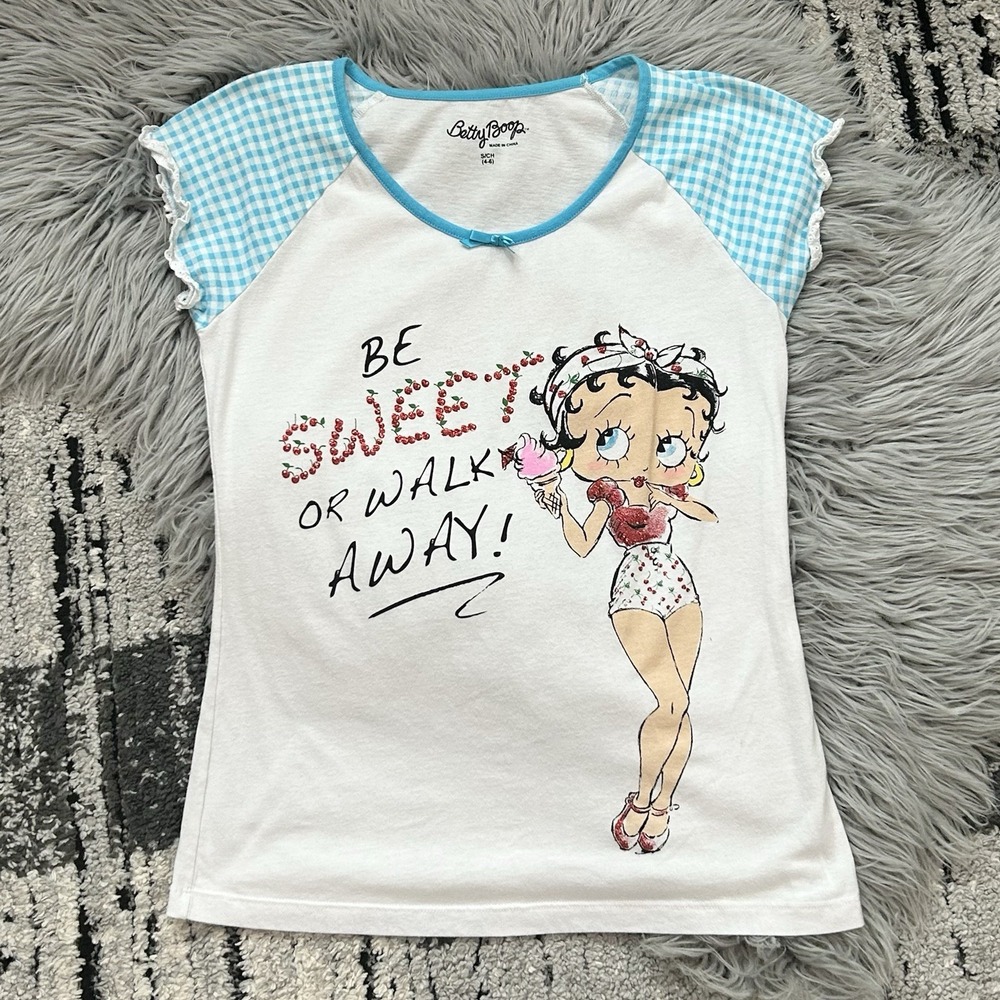 Betty Boop Blue Gingham Graphic Tee shirt Size Small